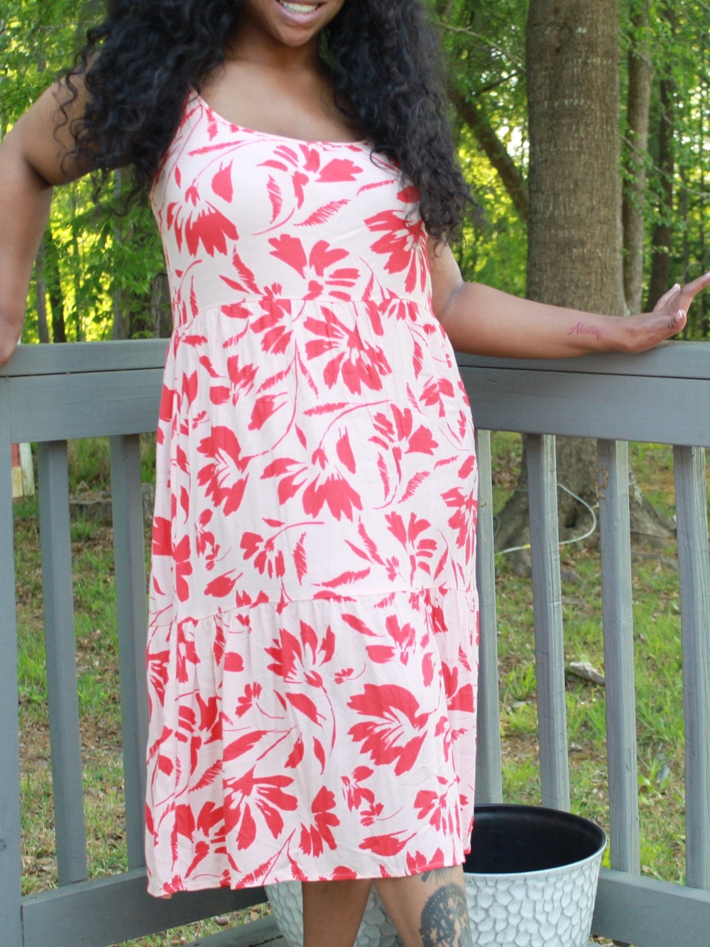 Women's Orange Floral Spaghetti Strap Dress